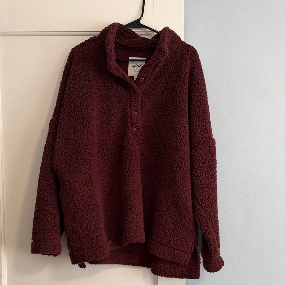 aerie Burgundy Teddy Sherpa Pullover Jacket 🐻